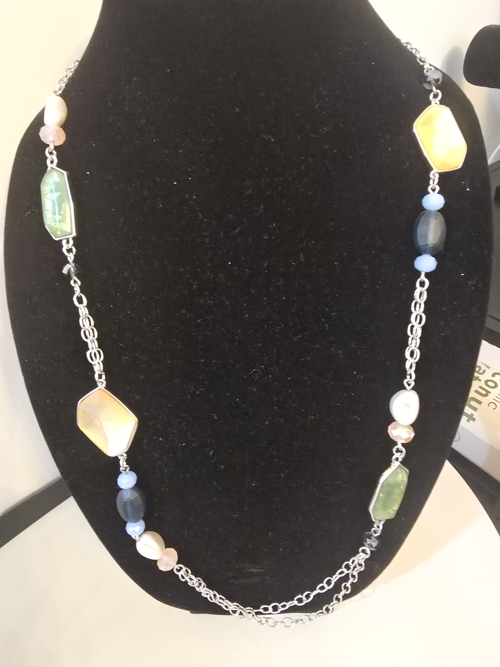 Chico's Multicolor Gemstone-Link Necklace & Earring Set W/ Yellow, Green & Blue